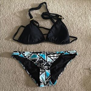 Black and Blue Geometric Bikini Set